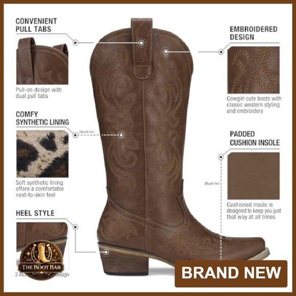 Women's Western Cowgirl Boots Snip Toe Chunky Heel Mid-Calf - Picture 5 of 8